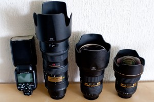 Three top-of-the-line Nikkor Lenses and Flash