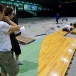 Daniel and Des look concerned as the floor is constructed under their supervision