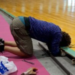 Dan hits his head on the edge of the floor...