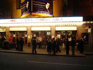 Waiting outside the theatre before Stand Up For Your Rights