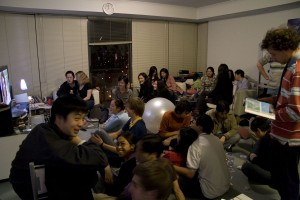 The living room in Melbourne was large enough to accommodate very well-attended gatherings of friends